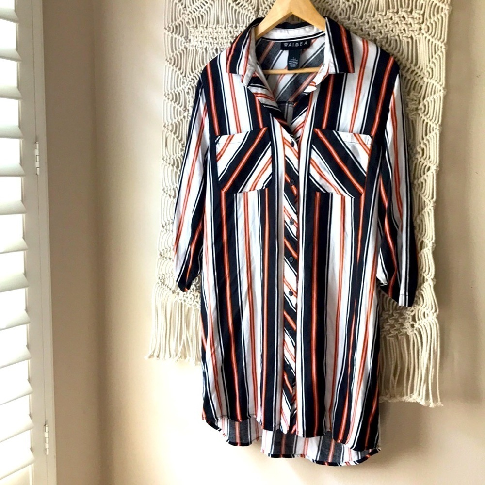 Waimea sz L stripped button down shirt dress